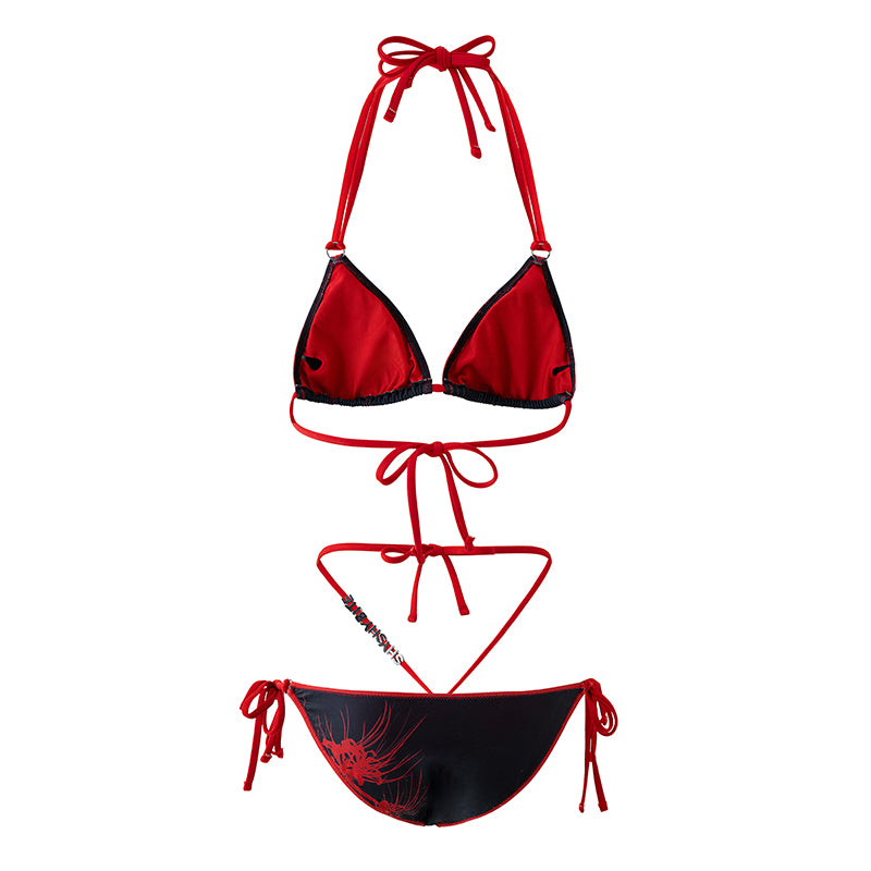 Cross & Spider Lily Bikini Set - Black-Grey
