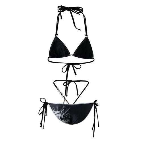 Cross & Spider Lily Bikini Set - Black-Grey