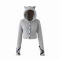 Fluffy Cat-Ear Hooded Cardigan - Grey