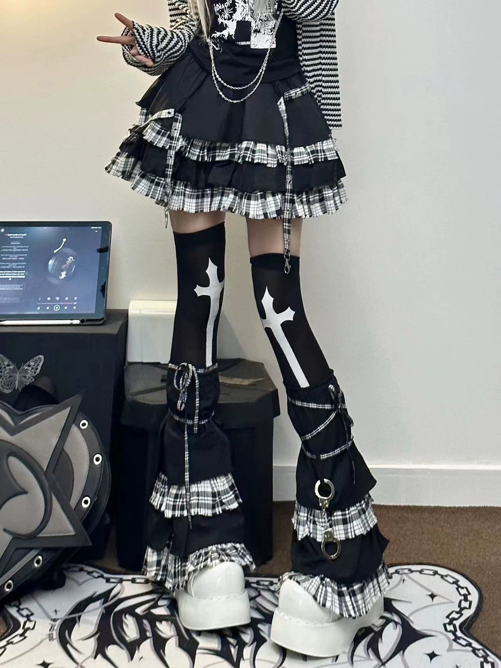 Plaid Paneled Tiered Skirt