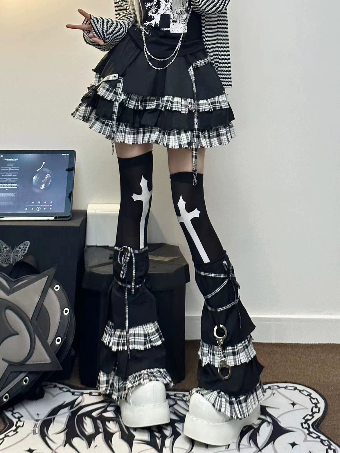 Plaid Paneled Tiered Skirt