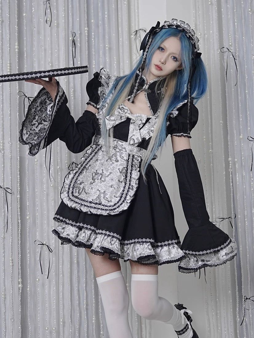 Silver Dragon Patterned Maid Dress Set