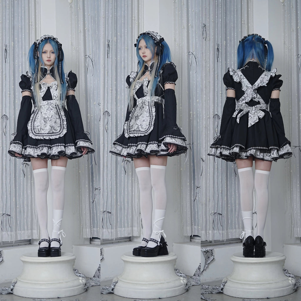 Aqua Dragon Patterned Maid Dress Set