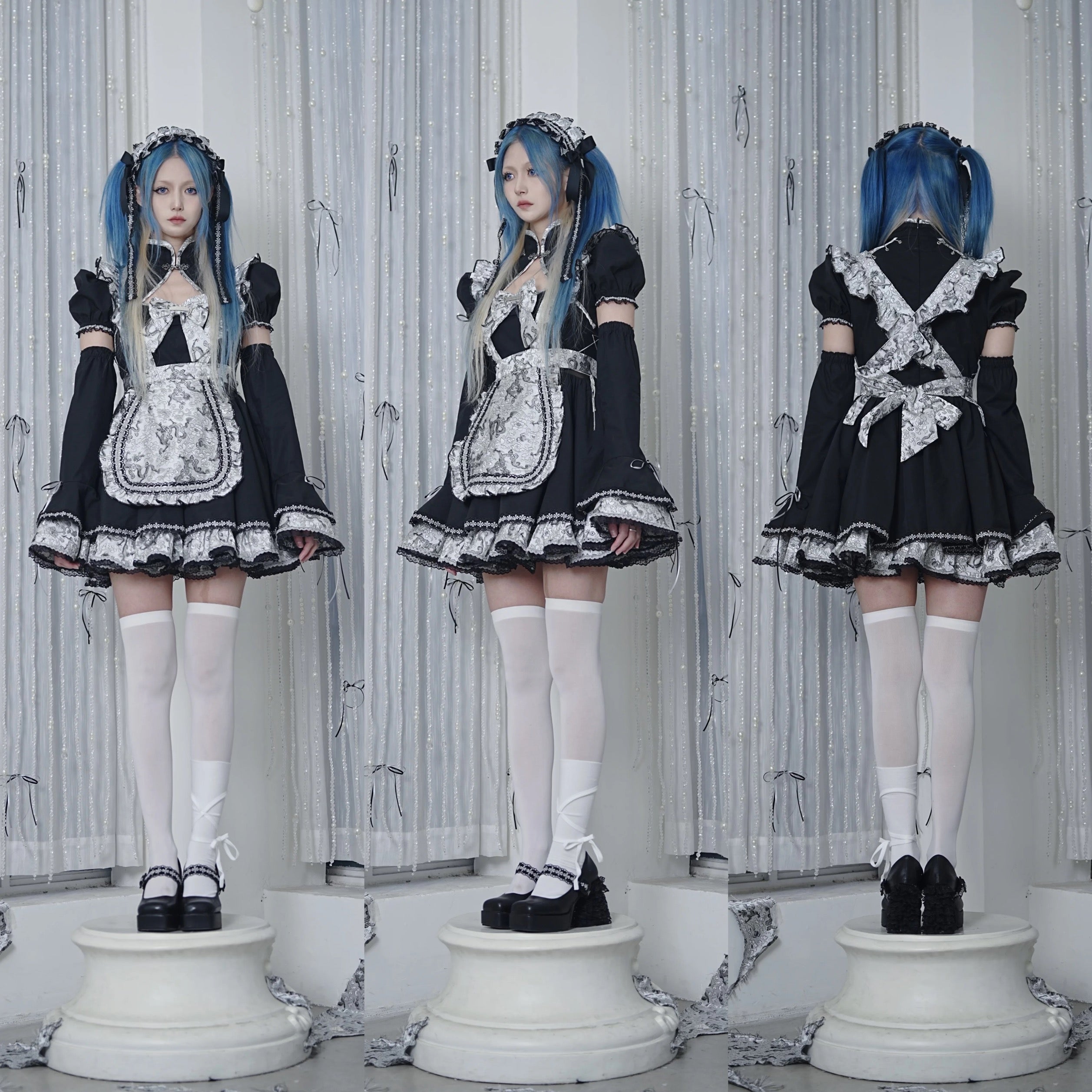 Aqua Dragon Patterned Maid Dress Set