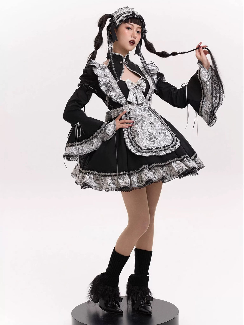 Silver Dragon Patterned Maid Dress Set