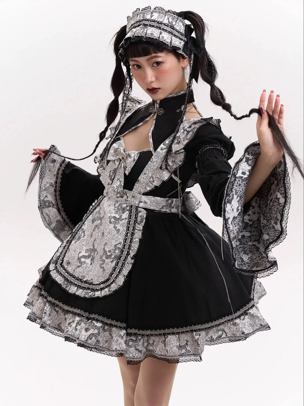 Silver Dragon Patterned Maid Dress Set