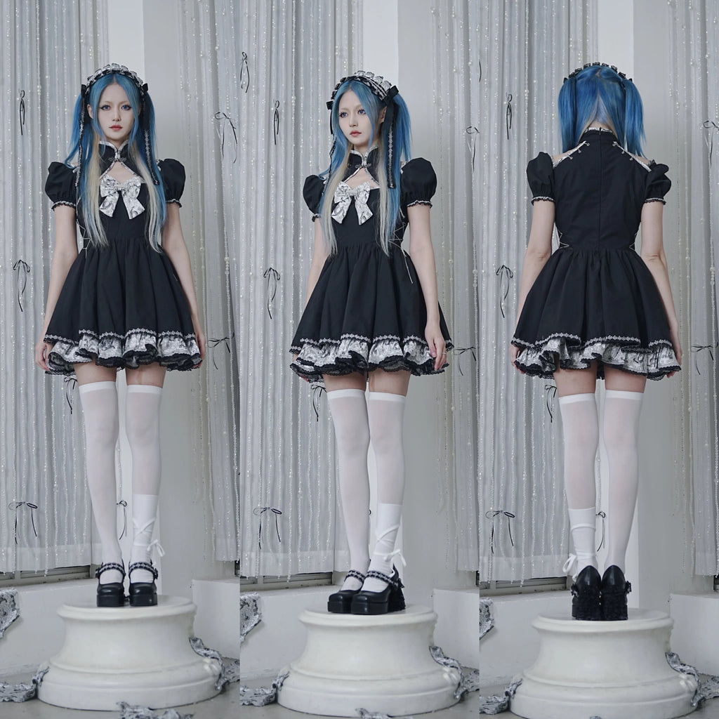 Aqua Dragon Patterned Maid Dress Set