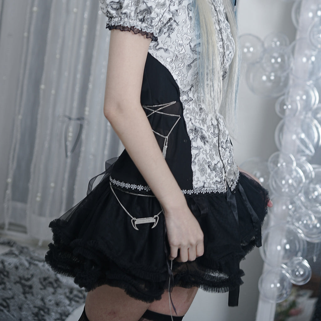 Silver Dragon Patterned Qipao Zip Top