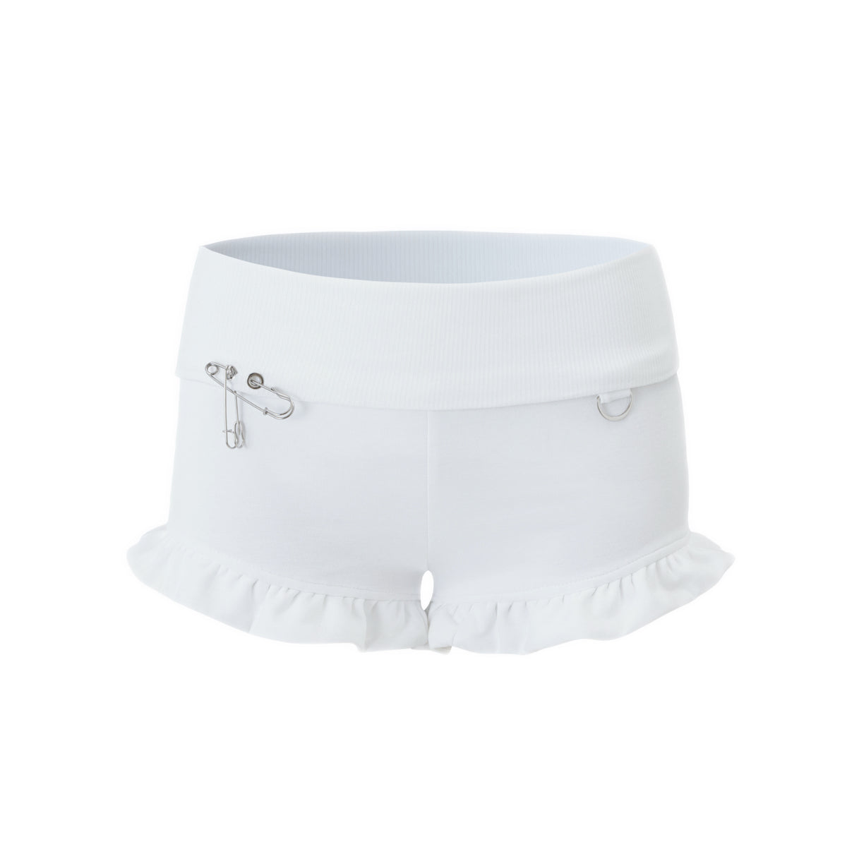 Bubble Cat Ruffle Low-Rise Shorts - White
