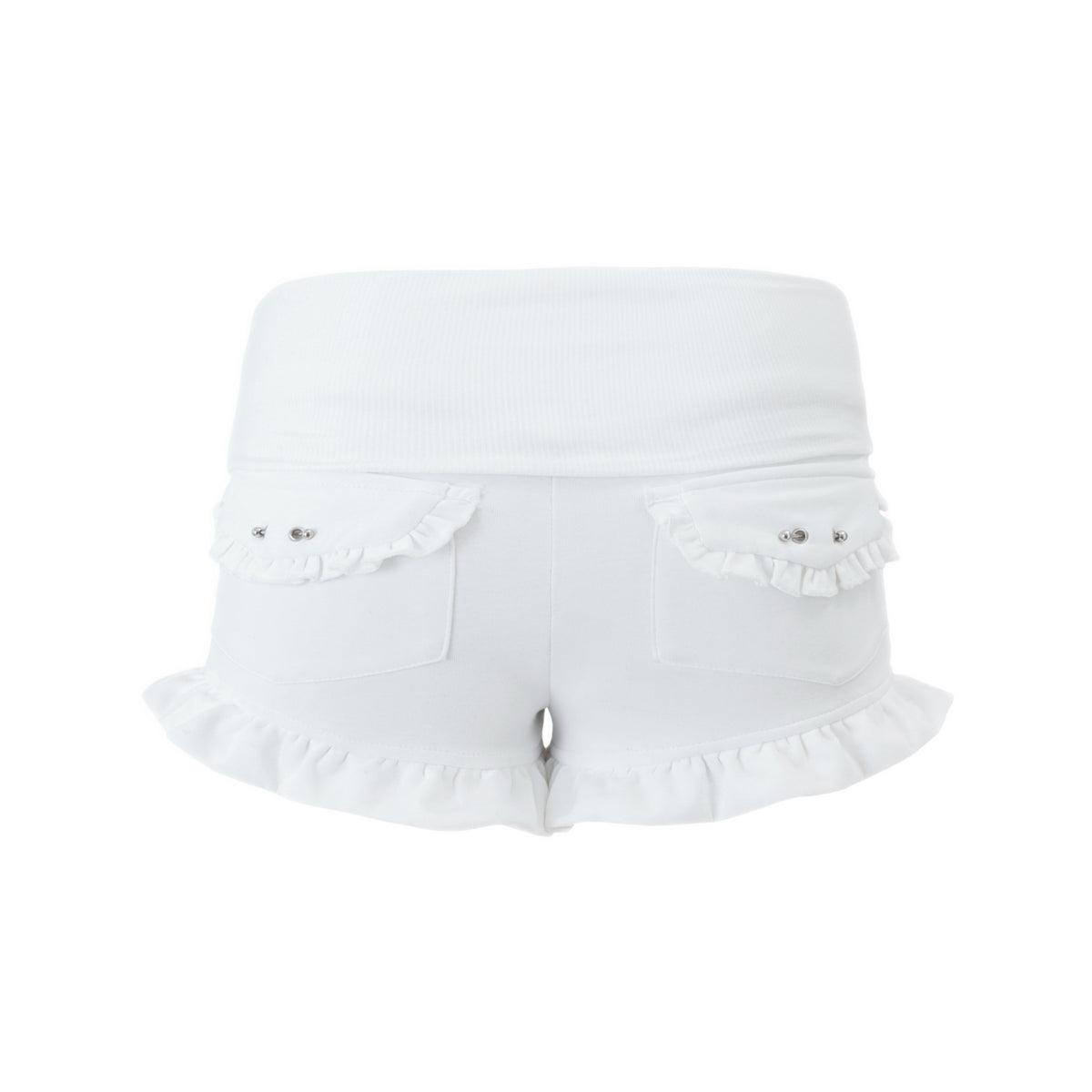 Bubble Cat Ruffle Low-Rise Shorts - White