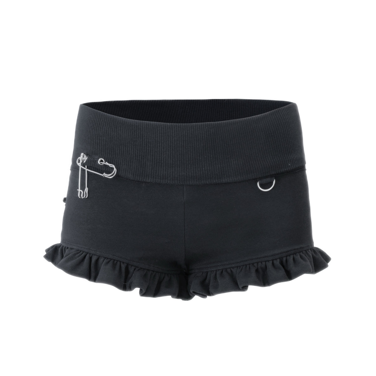 Bubble Cat Ruffle Low-Rise Shorts - Black