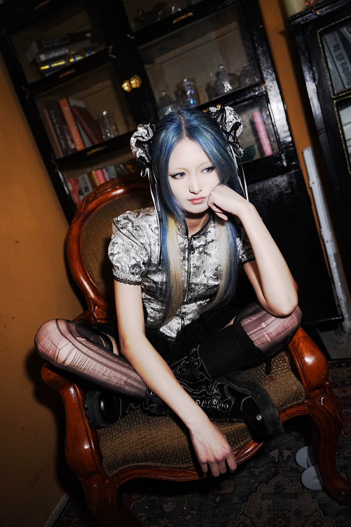 Silver Dragon Patterned Double Bun Hair Covers