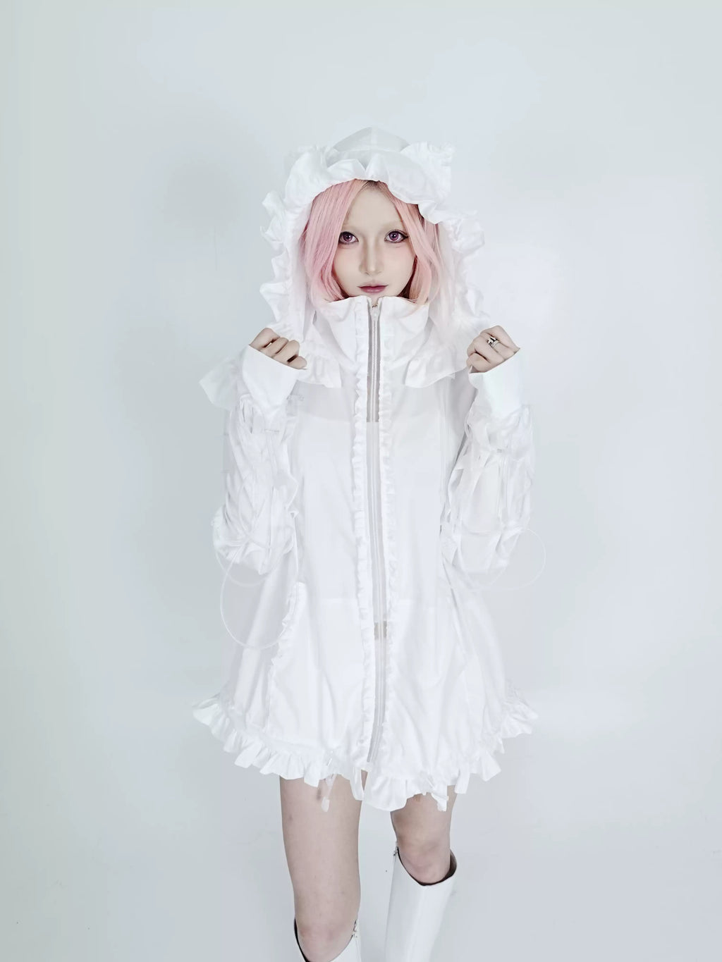 Bubble Cat Oversized Sun Protection Jacket - White