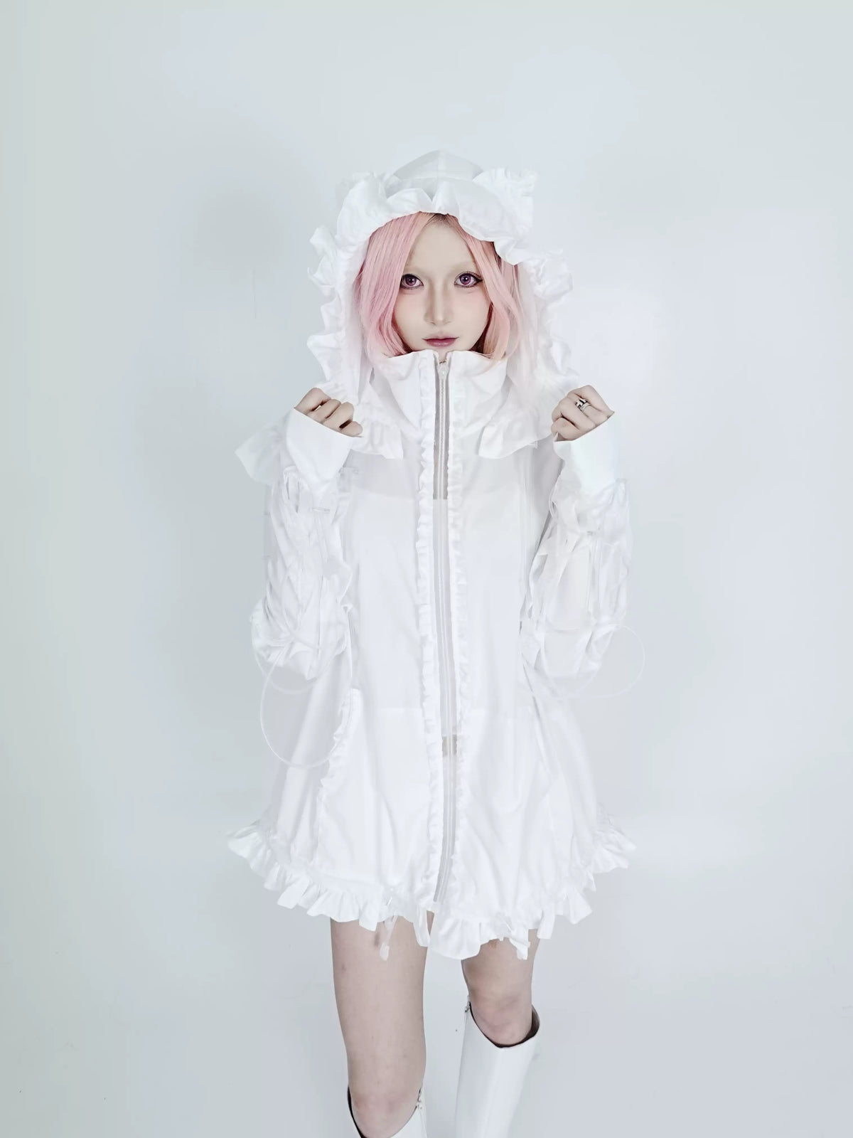 Bubble Cat Oversized Sun Protection Jacket - White