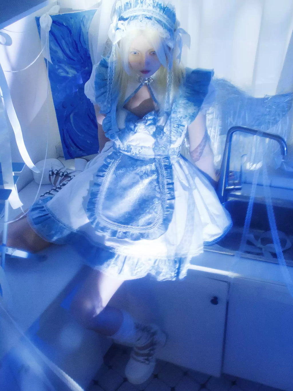 Aqua Dragon Patterned Maid Dress Set