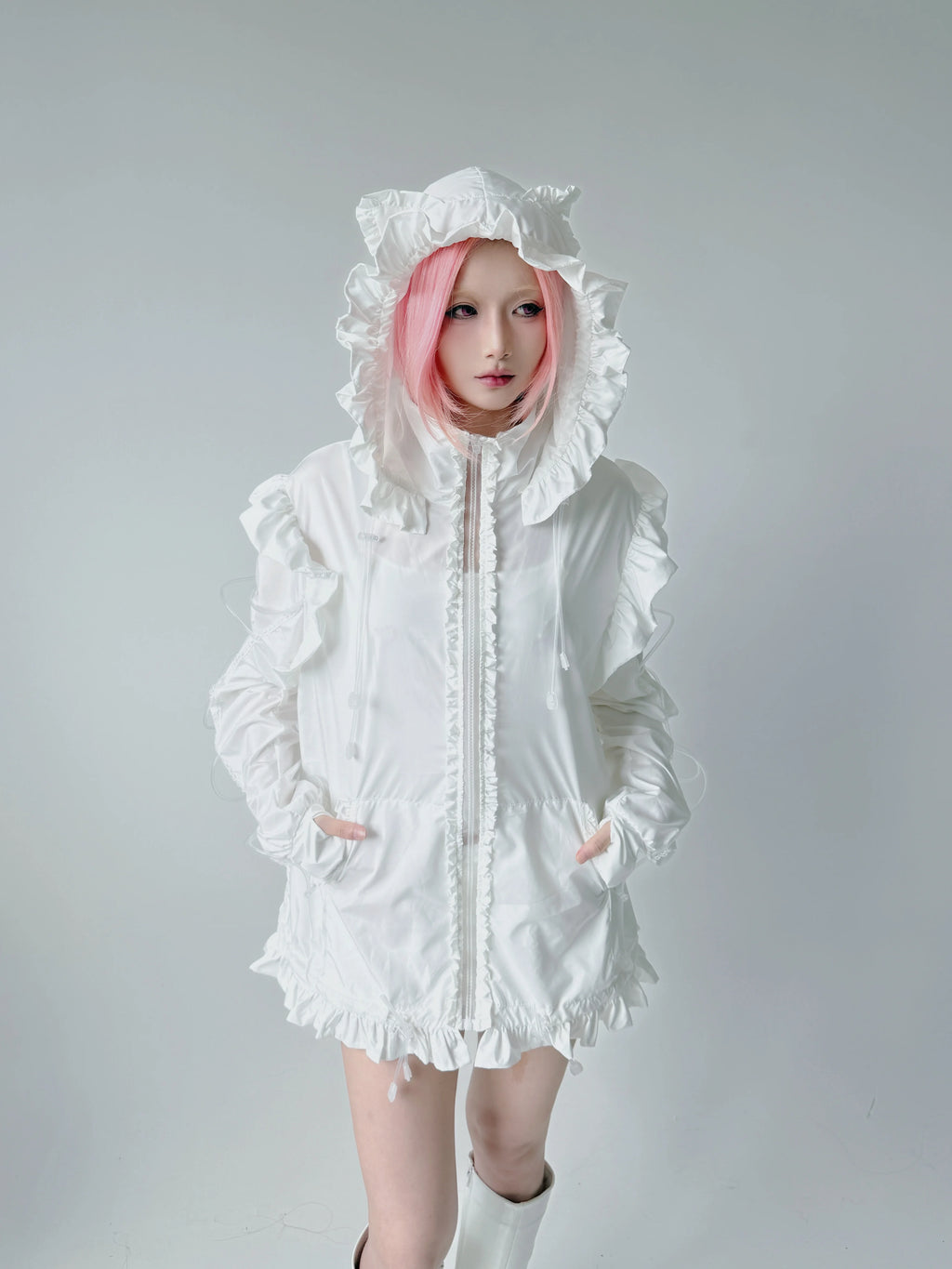 Bubble Cat Oversized Sun Protection Jacket - White