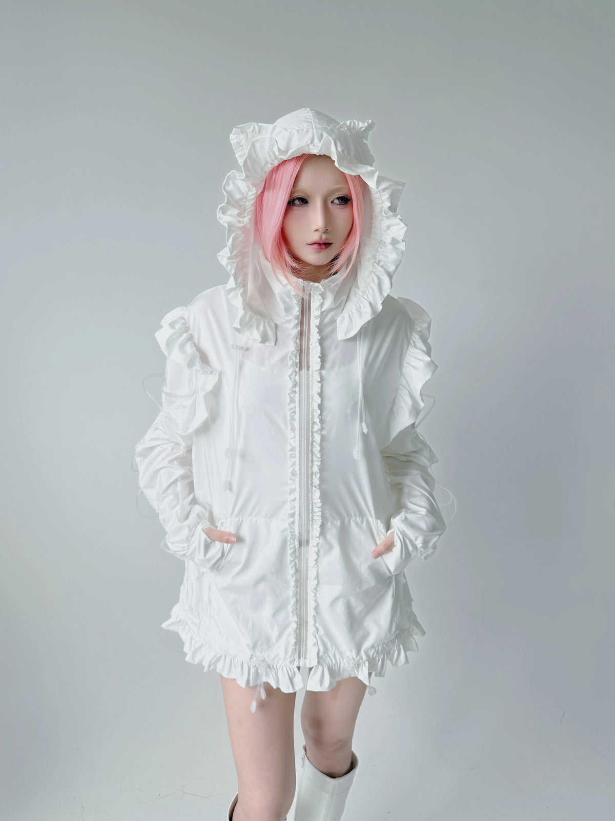 Bubble Cat Oversized Sun Protection Jacket - White