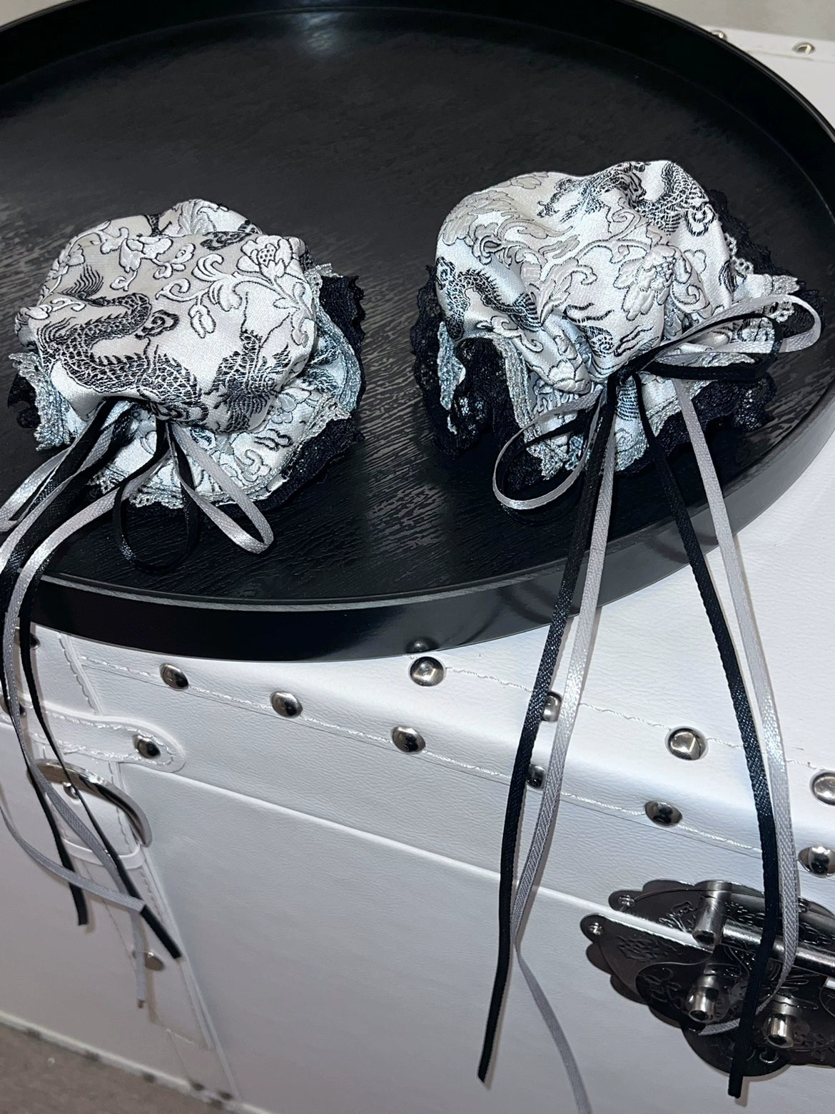 Silver Dragon Patterned Double Bun Hair Covers