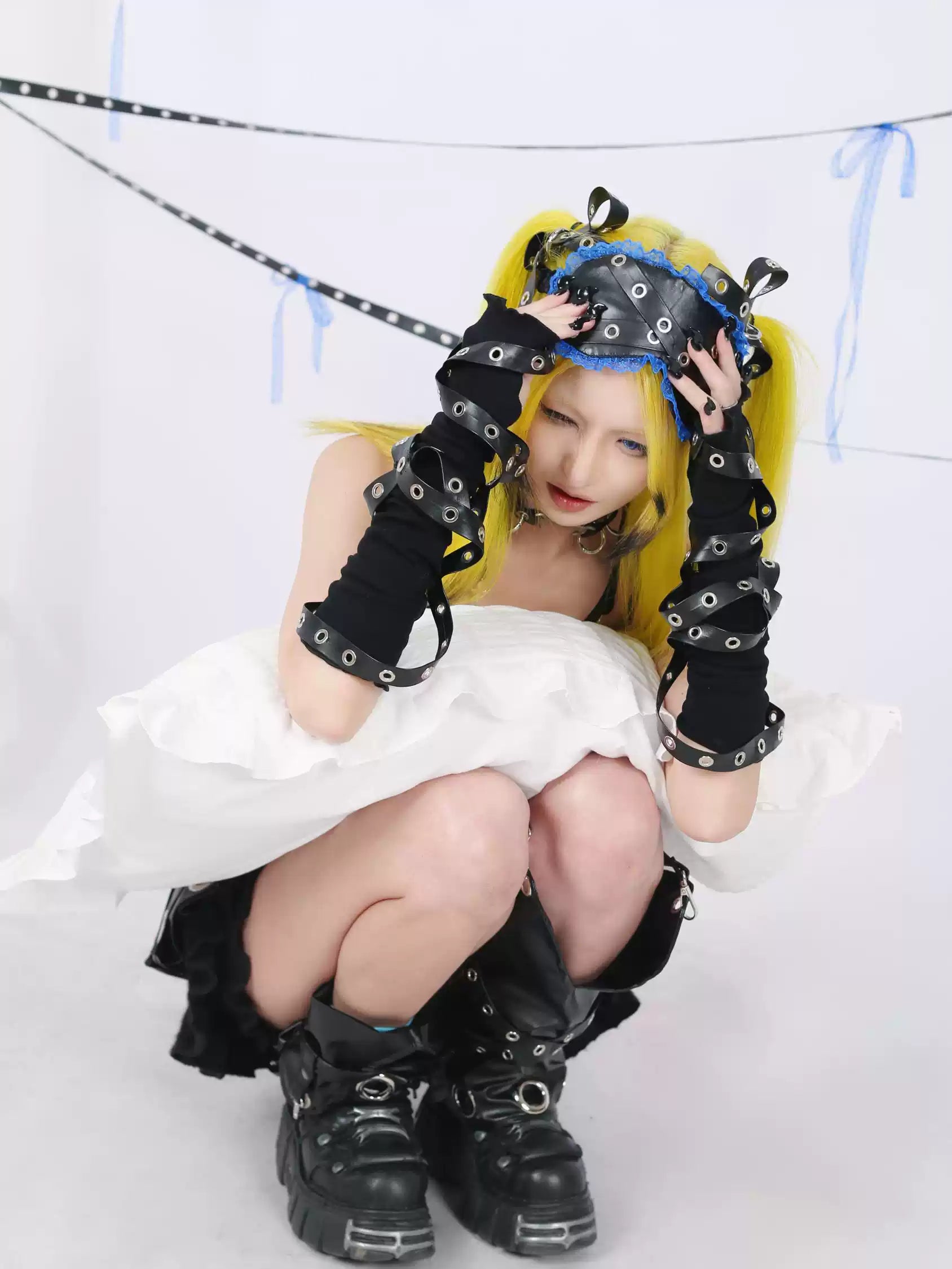 Strap Decoration Elastic Long Gloves