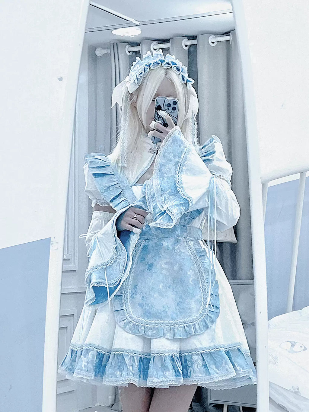 Aqua Dragon Patterned Maid Dress Set