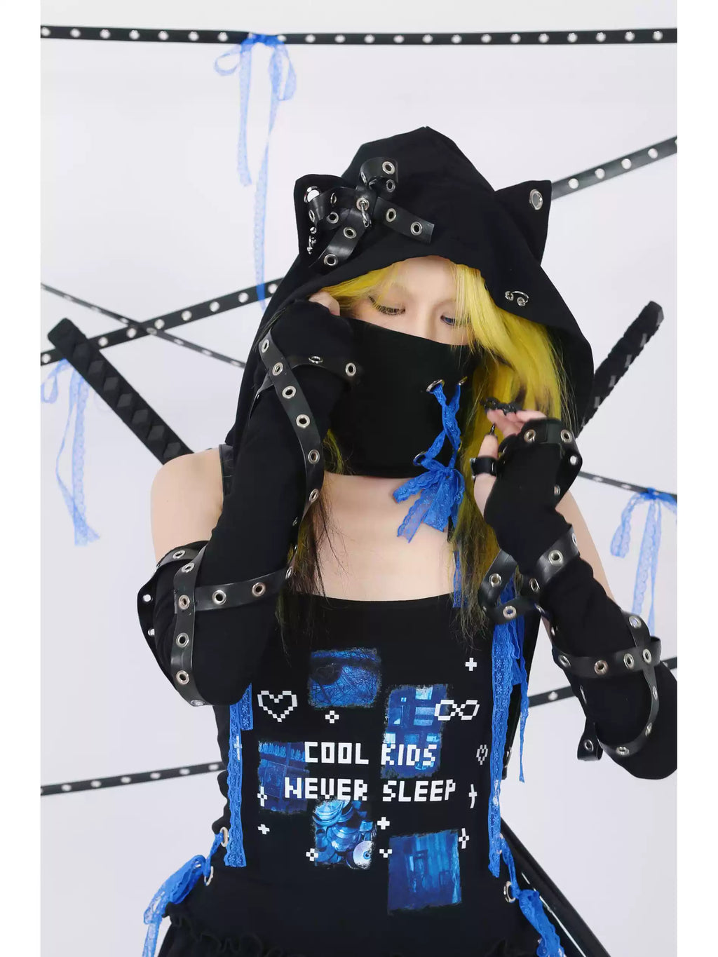 Ninja Cat Hooded Printed Dress