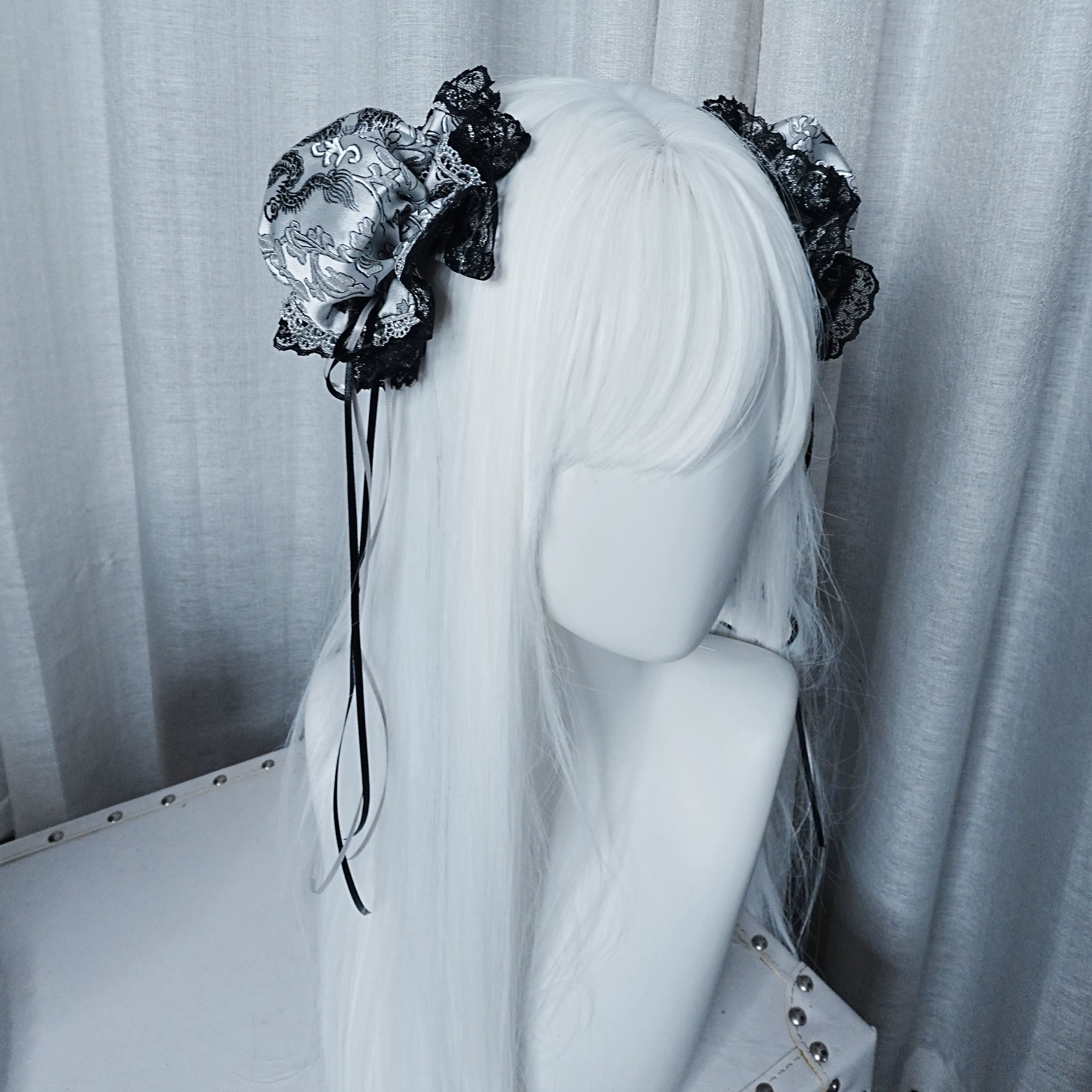 Silver Dragon Patterned Double Bun Hair Covers