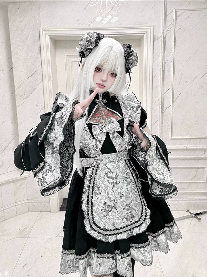 Silver Dragon Patterned Double Bun Hair Covers