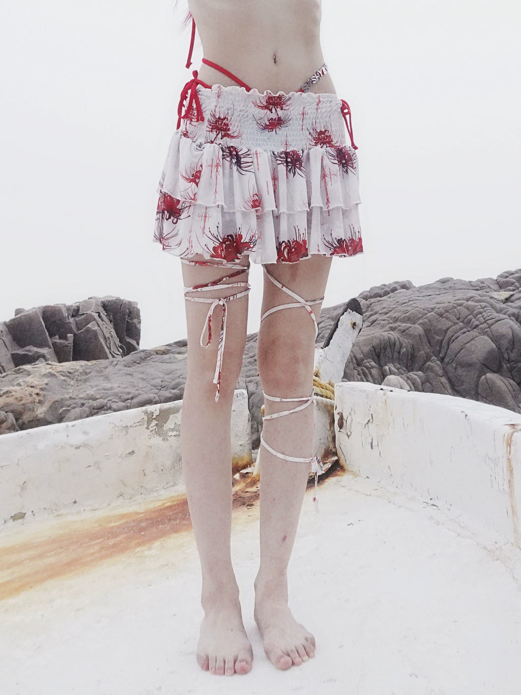 Cross & Spider Lily Full Print Tulle Beach Skirt - Black-Grey