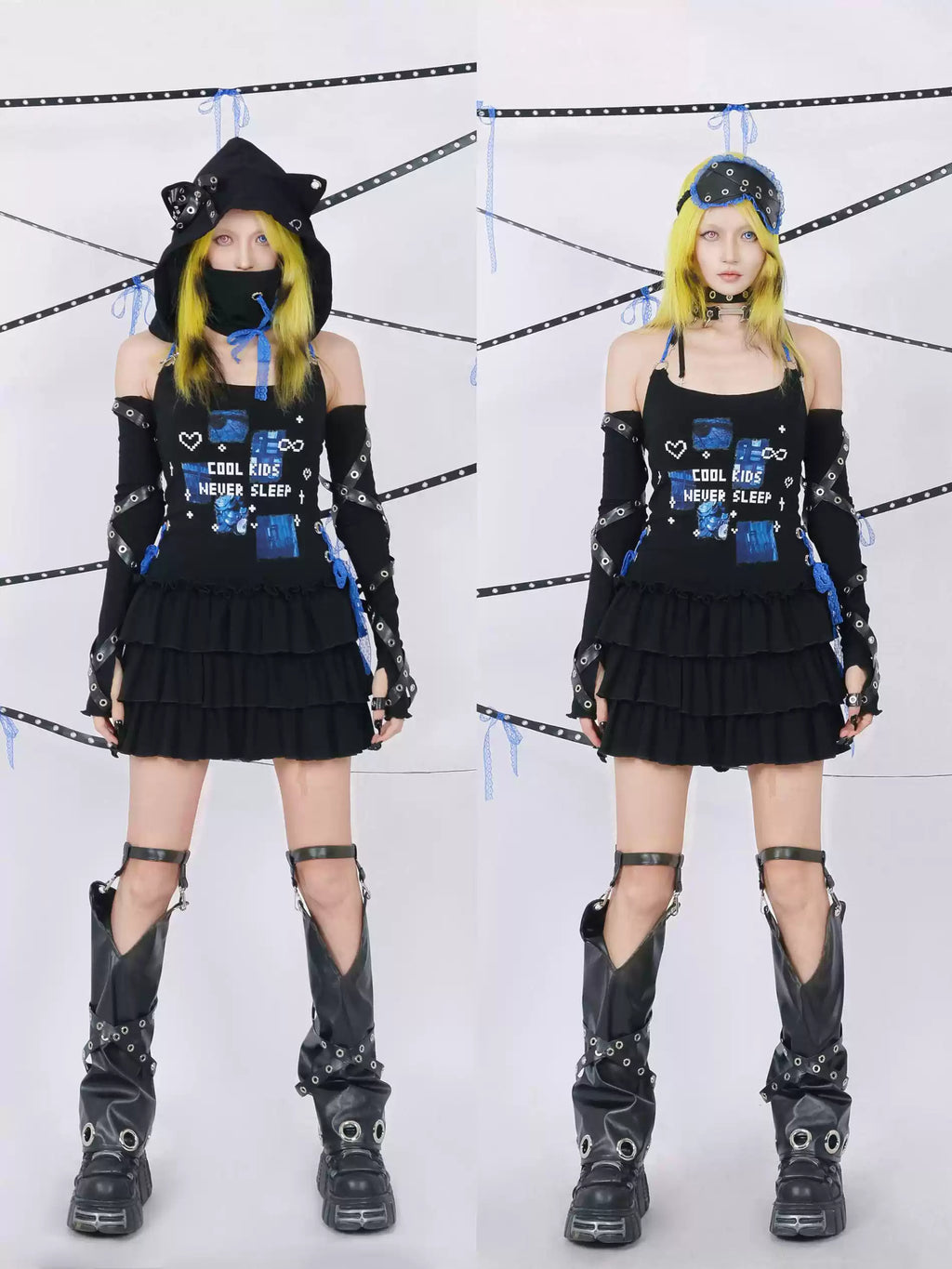 Ninja Cat Hooded Printed Dress