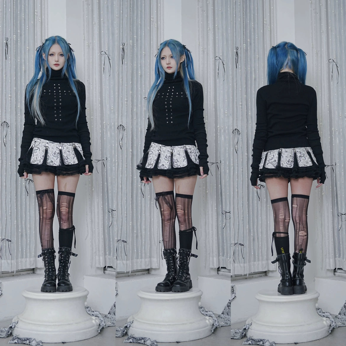 Silver Dragon Patterned Zip Skirt