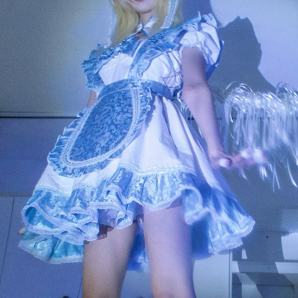 Aqua Dragon Patterned Maid Dress Set