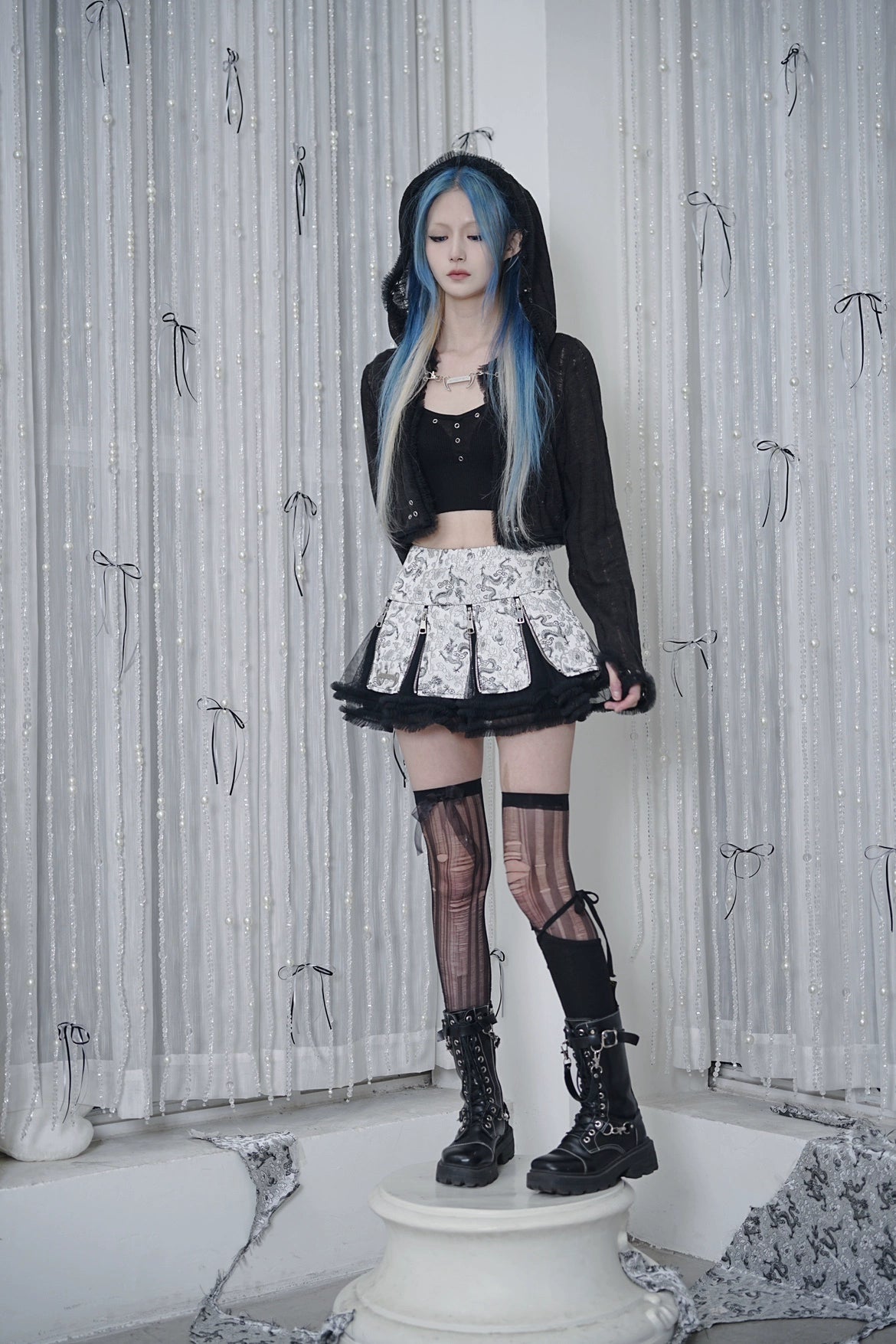 Silver Dragon Patterned Zip Skirt