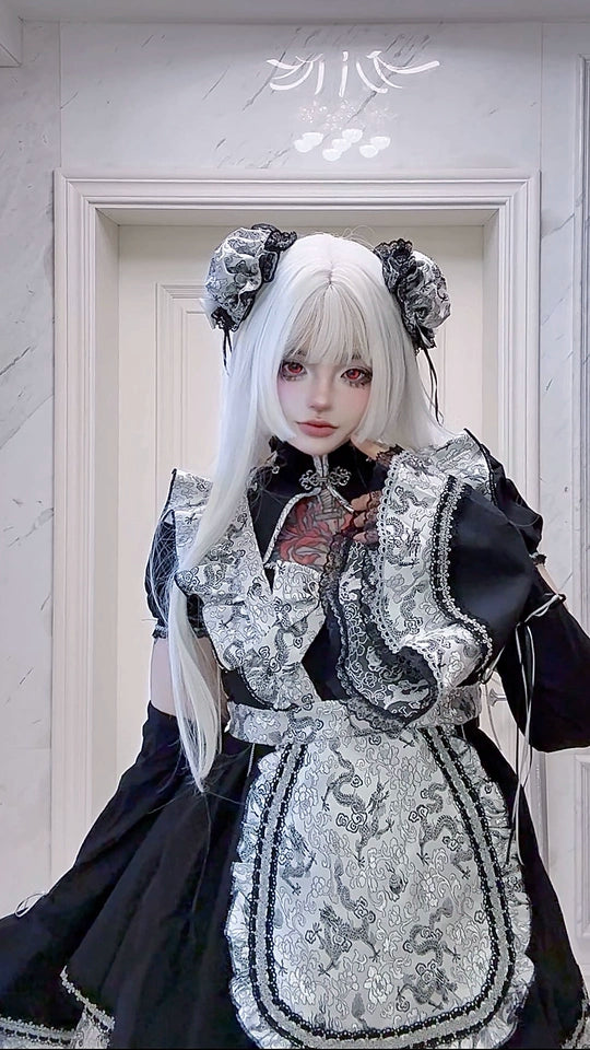 Silver Dragon Patterned Double Bun Hair Covers