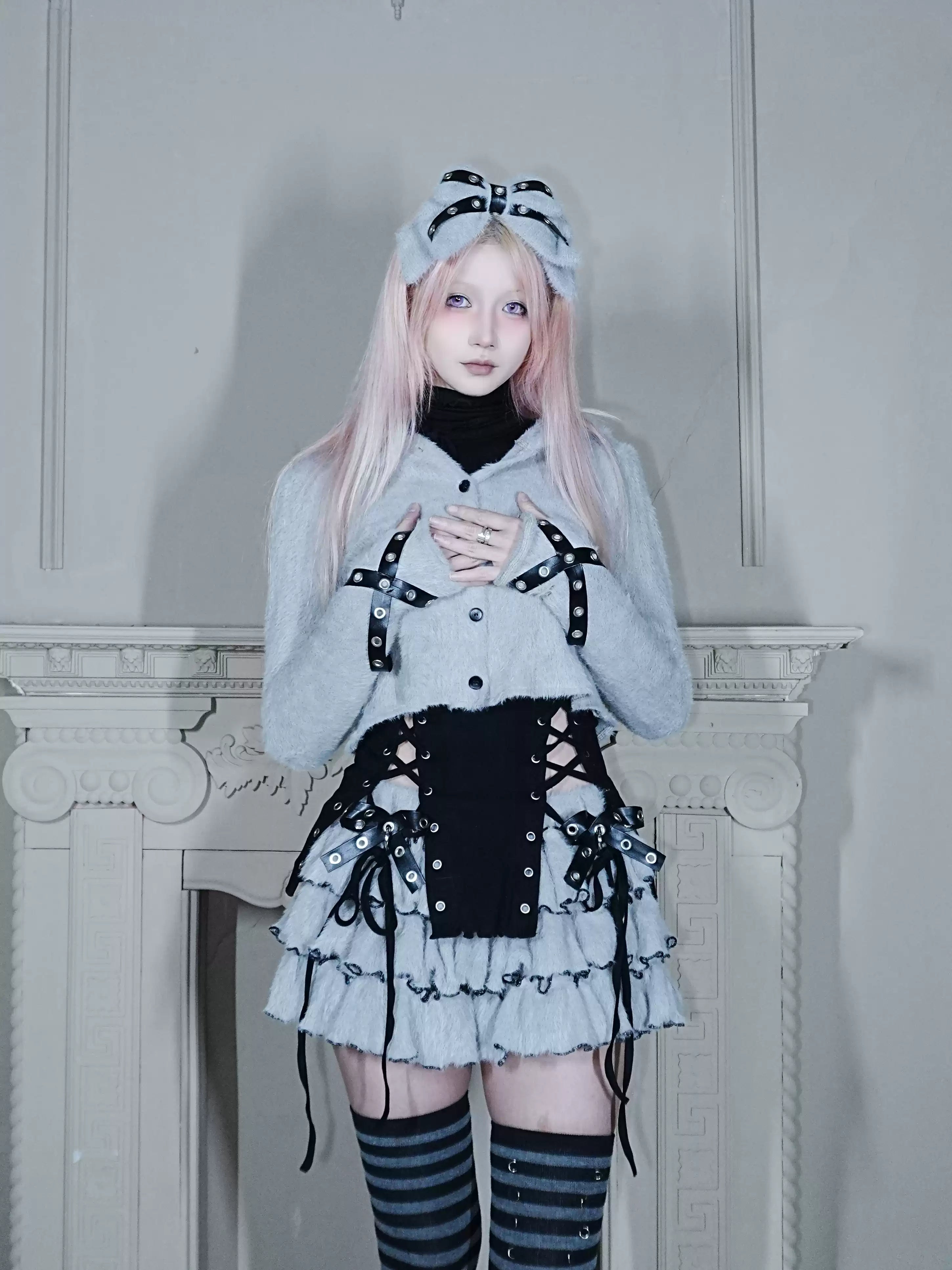 Fluffy Eyelet Big Bowknot Headband - Black