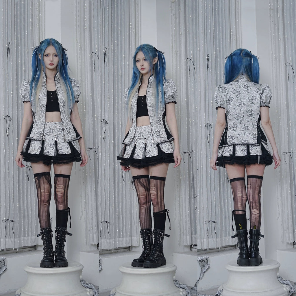 Silver Dragon Patterned Zip Skirt