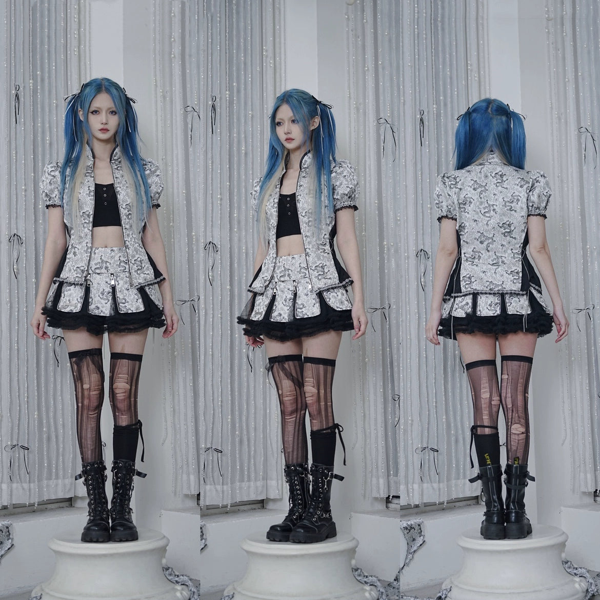 Silver Dragon Patterned Zip Skirt