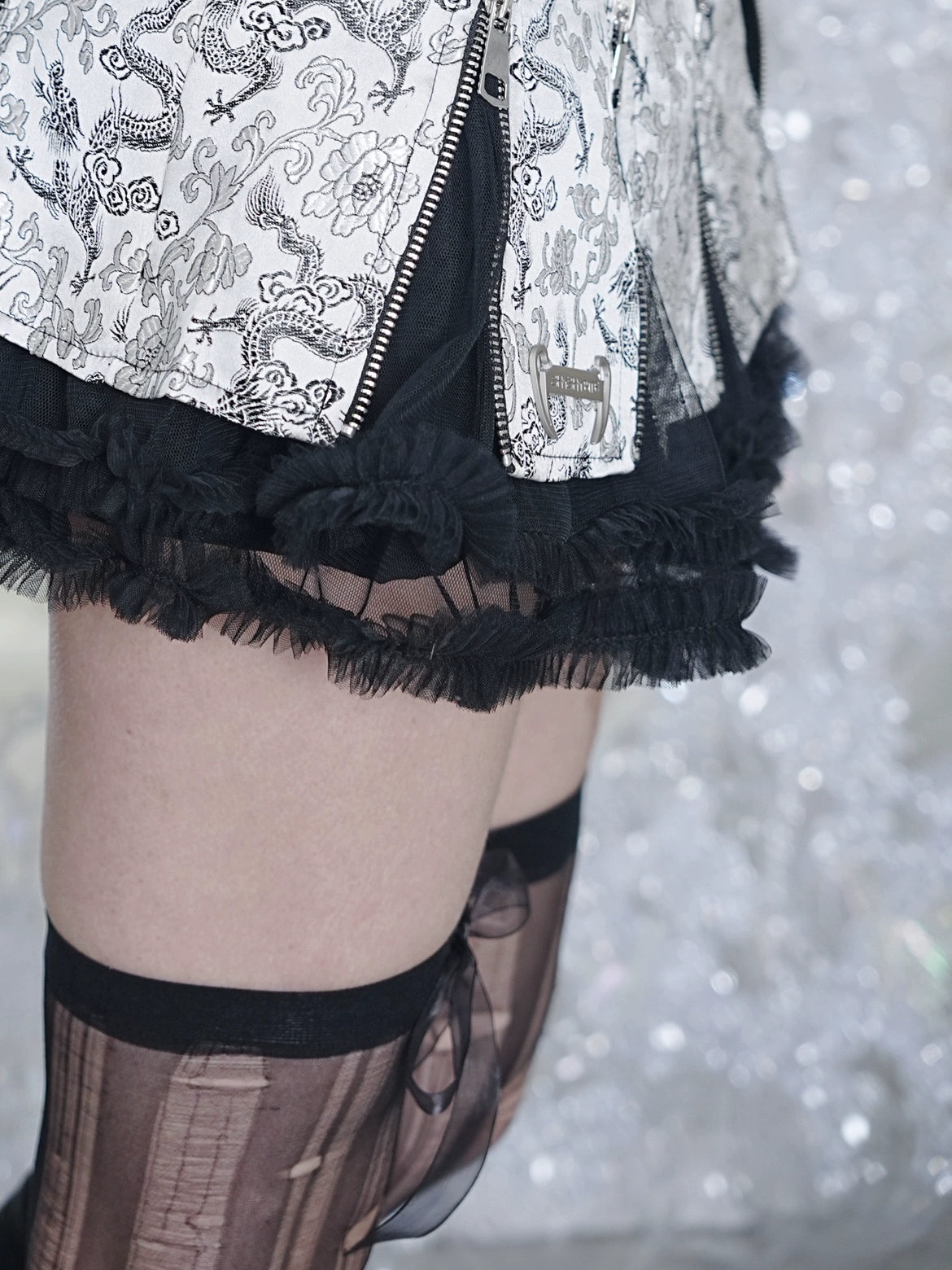 Silver Dragon Patterned Zip Skirt