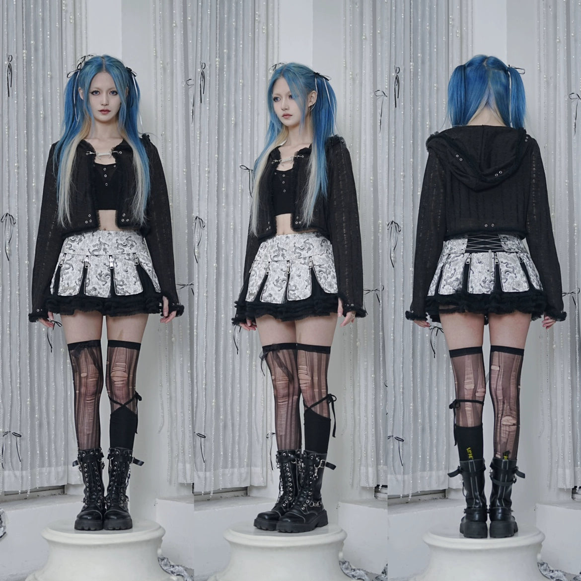 Silver Dragon Patterned Zip Skirt