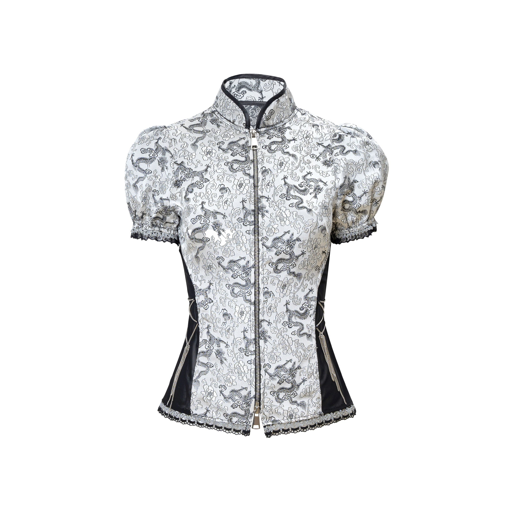 Silver Dragon Patterned Qipao Zip Top