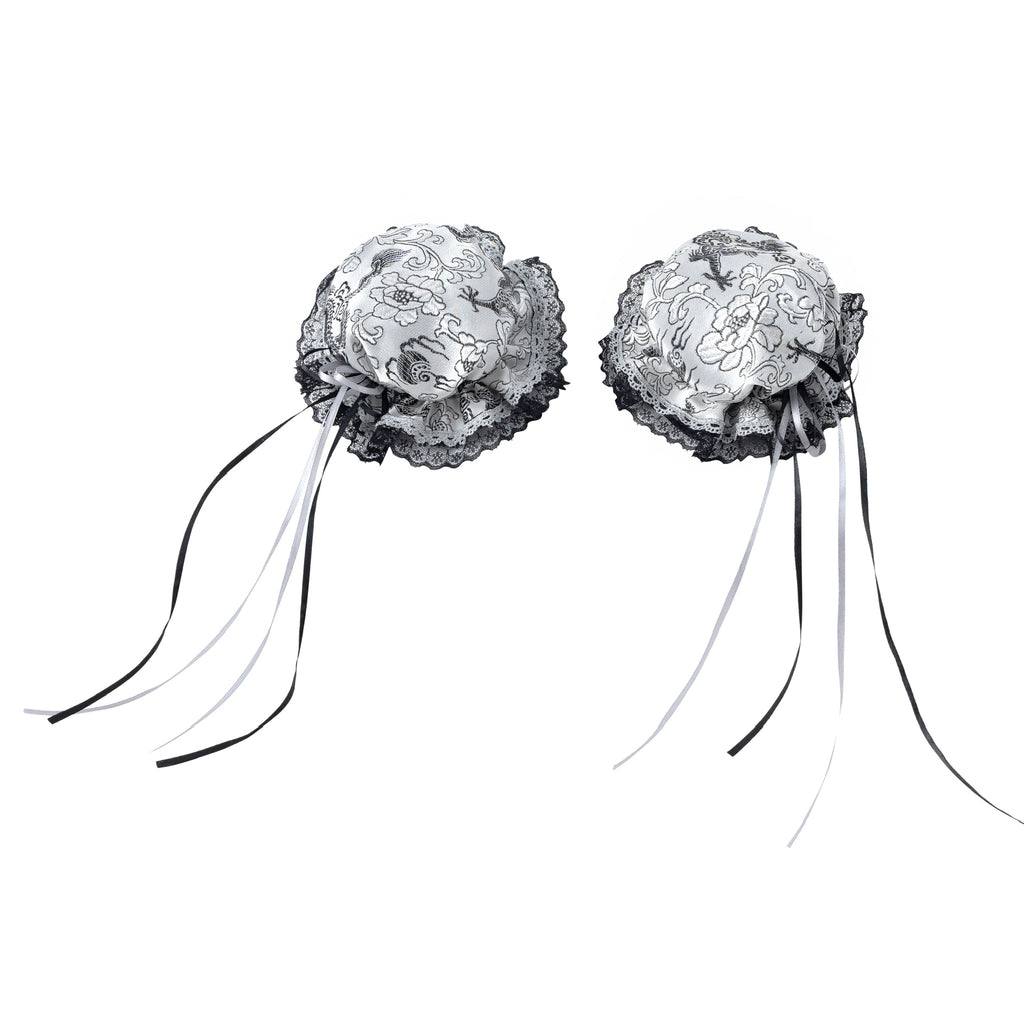 Silver Dragon Patterned Double Bun Hair Covers