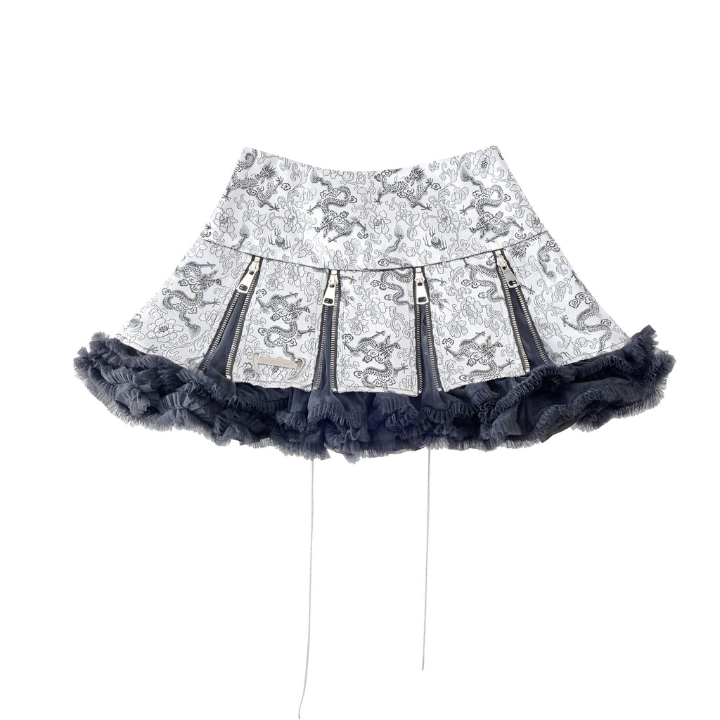 Silver Dragon Patterned Zip Skirt
