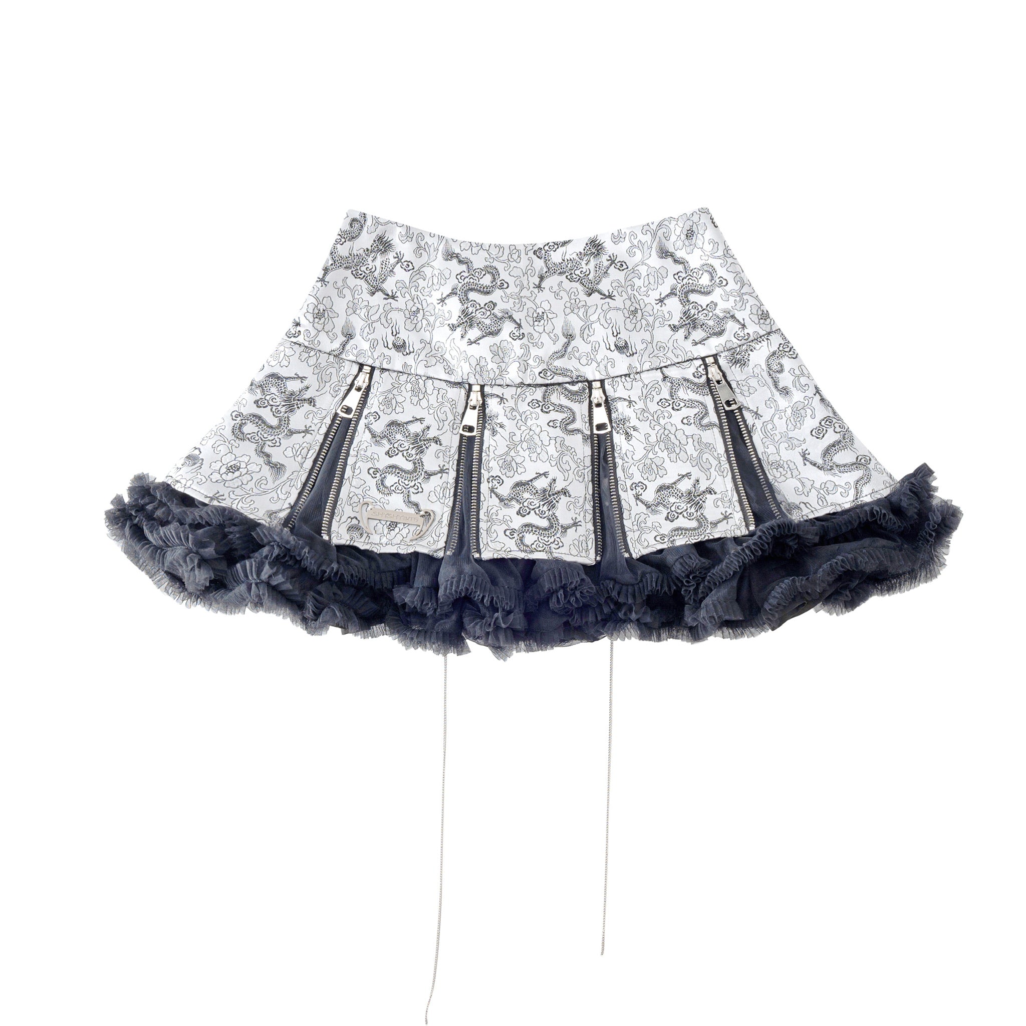 Silver Dragon Patterned Zip Skirt