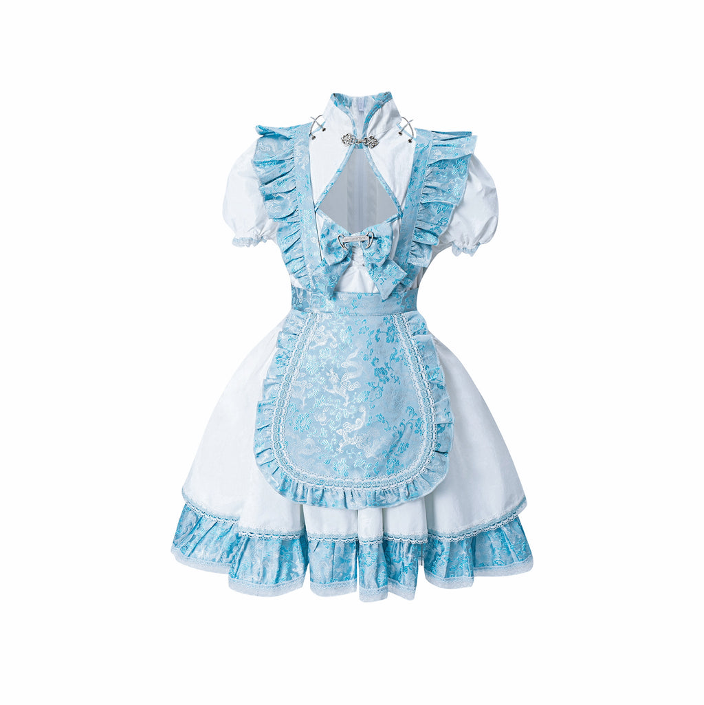 Aqua Dragon Patterned Maid Dress Set