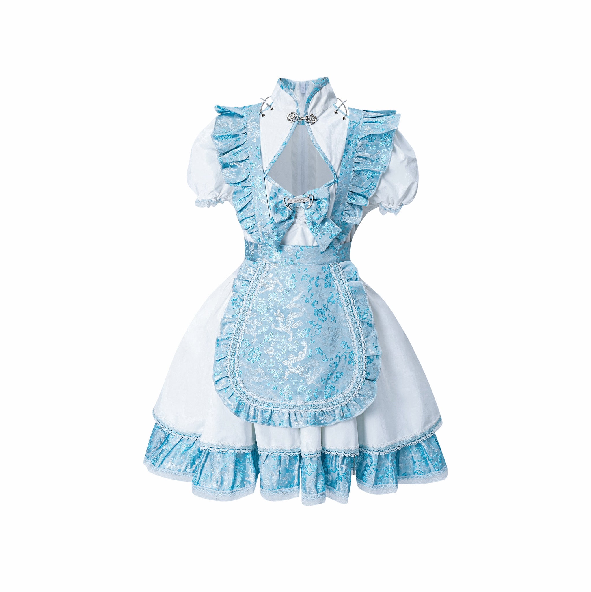 Aqua Dragon Patterned Maid Dress Set
