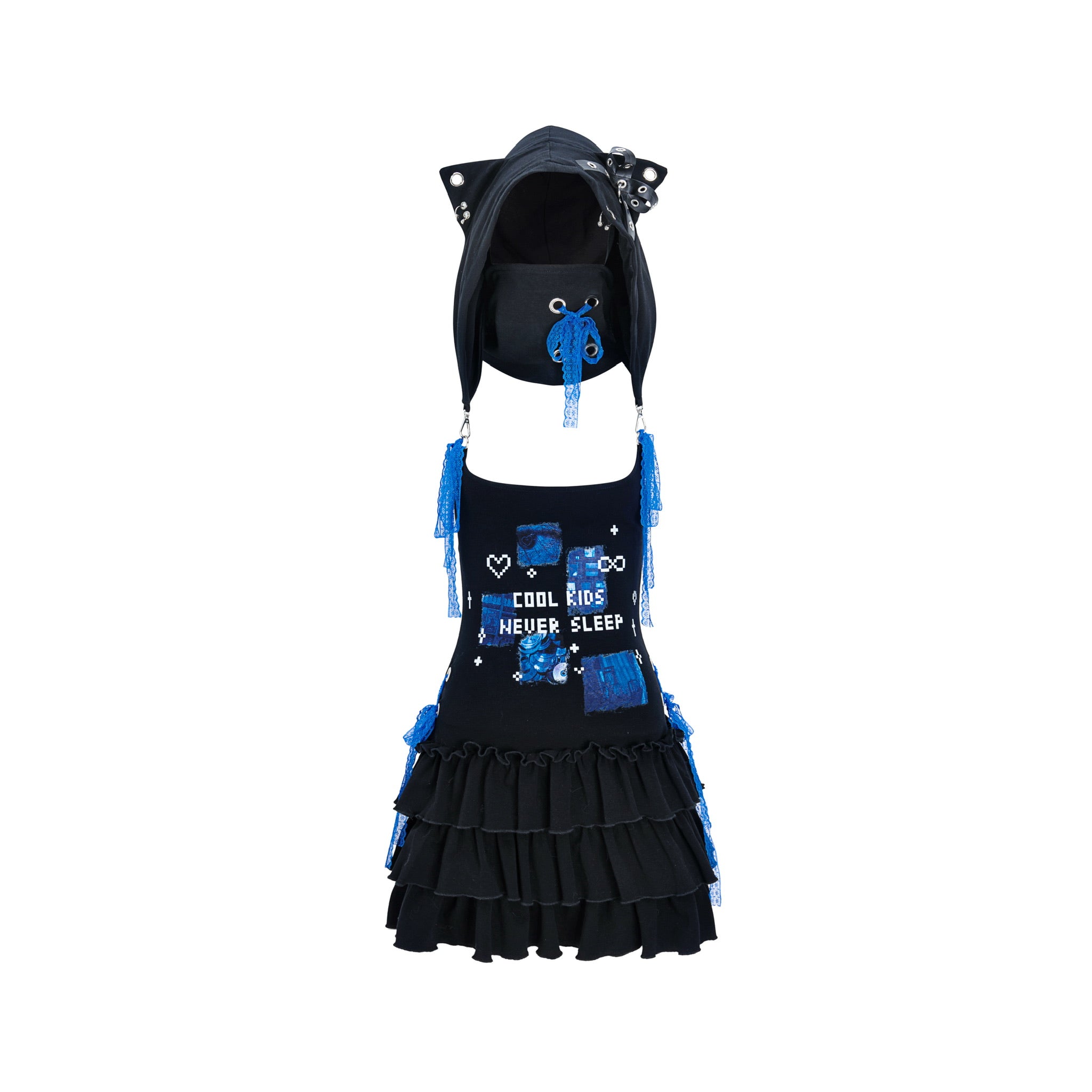 Ninja Cat Hooded Printed Dress