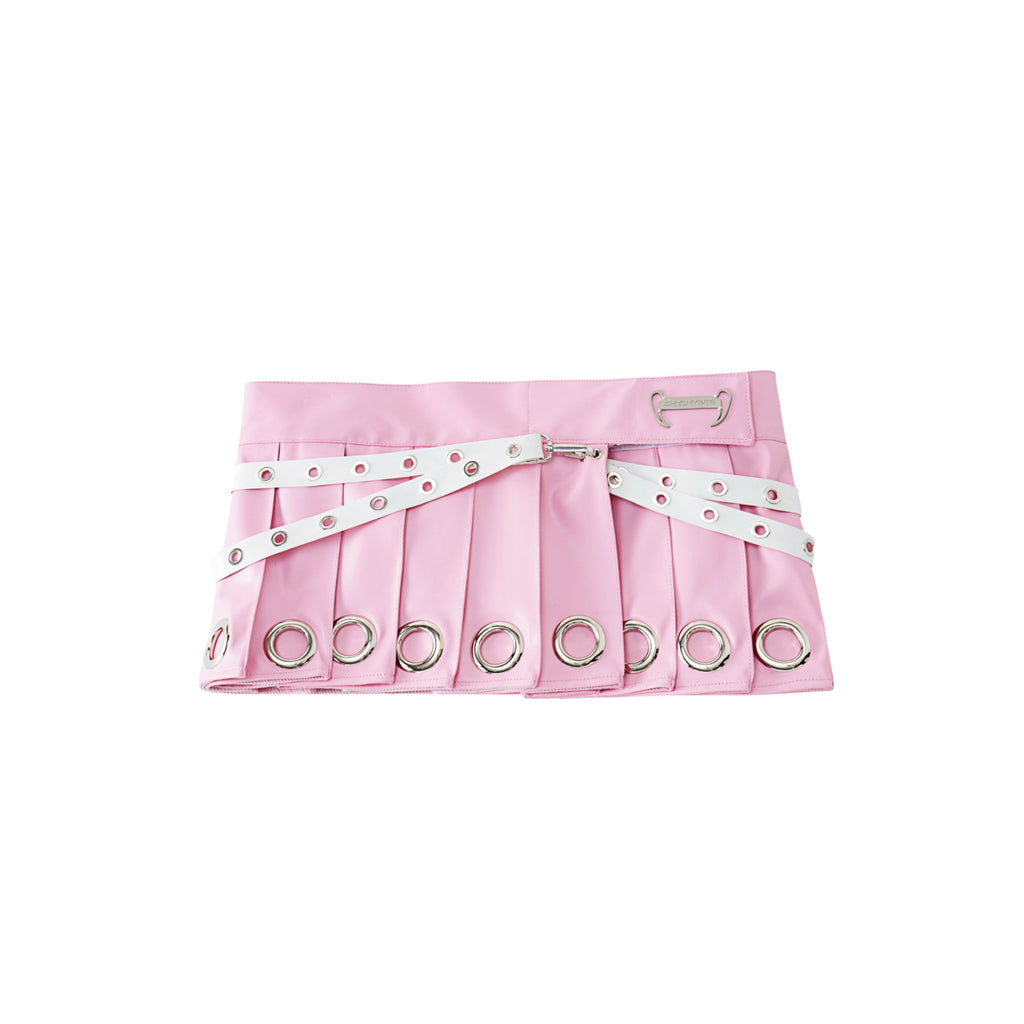 Eyelet Pleated Faux Leather Miniskirt - Pink