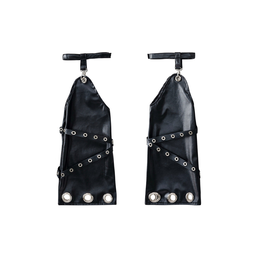 Eyelet Garter Faux Leather Leg Warmers - Black