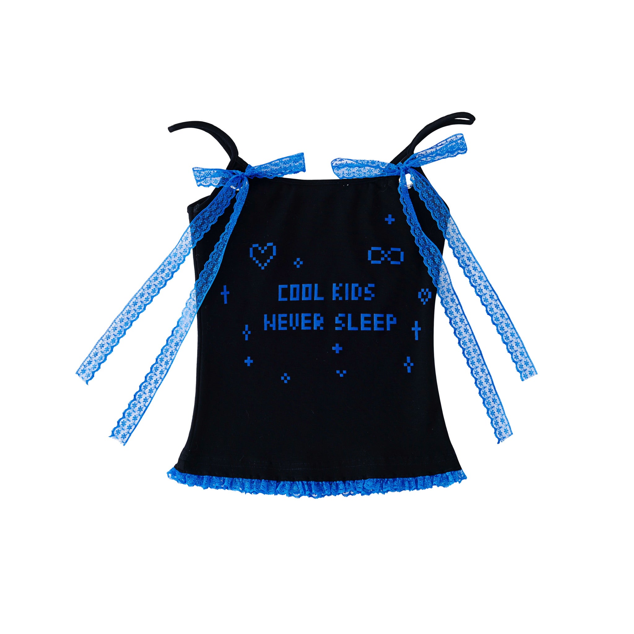 "Cool Kids Never Sleep" Lace Camisole - Black-Indigo