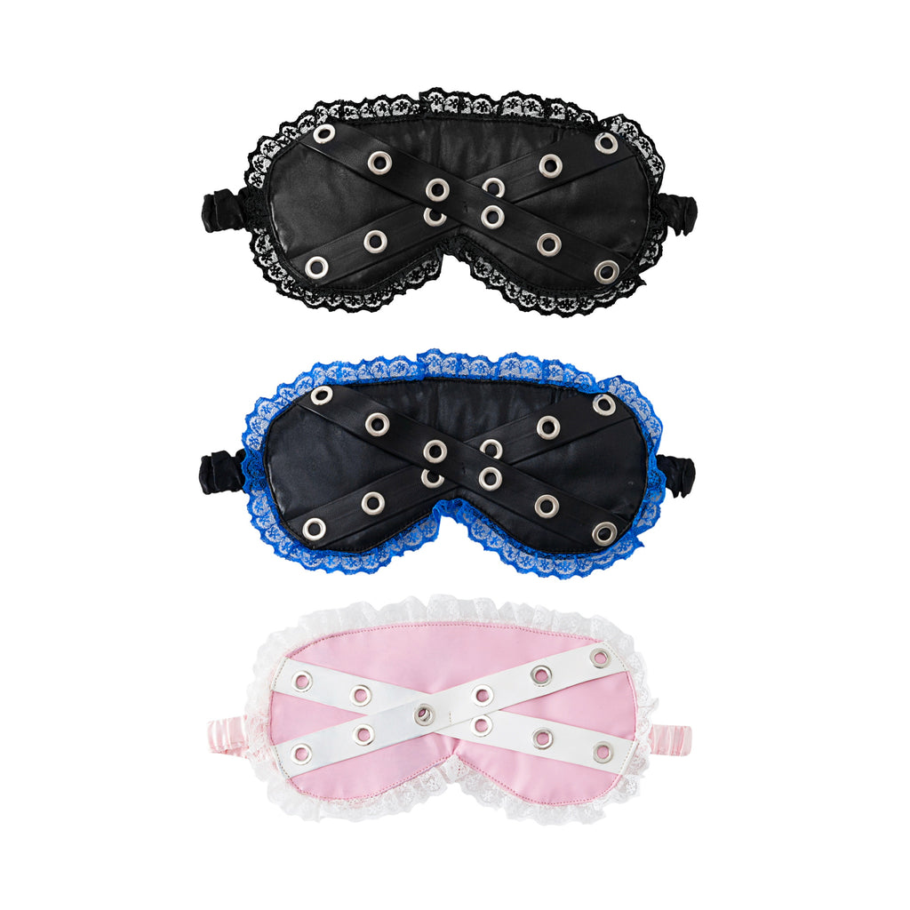 Eyelet Strap Decorated Lace Eye Mask - Pink-White