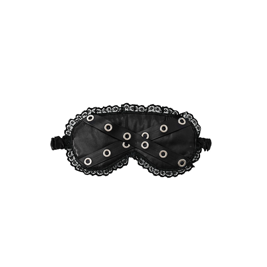 Eyelet Strap Decorated Lace Eye Mask - Black-Black